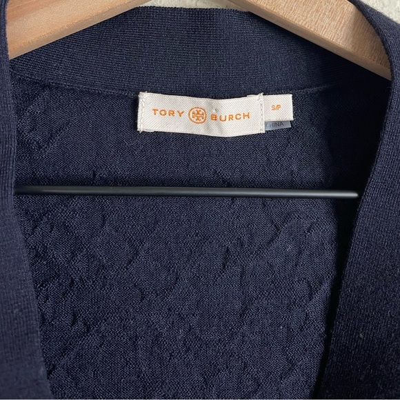 Tory Burch Wool Crinkle Simone Cardigan Navy Blue Size Small - Picture 4 of 9